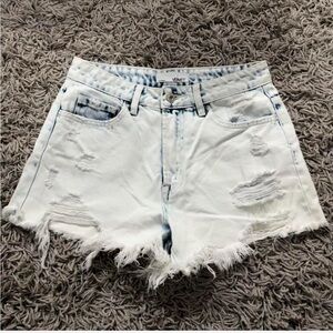 Distressed White Denim Shorts